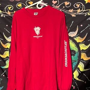 Crooks And Castles Red Long Sleeve Shirt Crewneck Size Large Graphic Logo